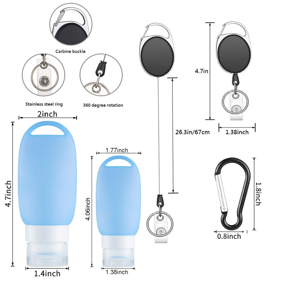 Travel Bottle Leakproof Silicone Refillable Squeezable Travel Tube with Keychain Hook for Cosmetic Toiletry Shampoo 40/60ml