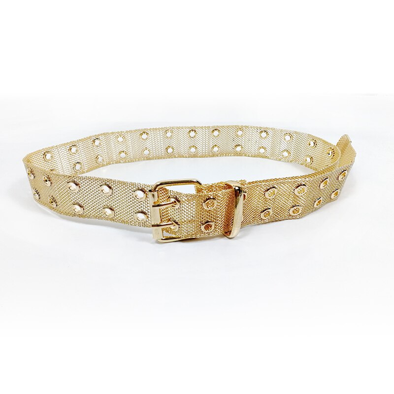 Plus size gold chain belt ladies punk belts for women two row eyelet gothic silver metal ketting riem dress cummerbunds style: gold chain belt