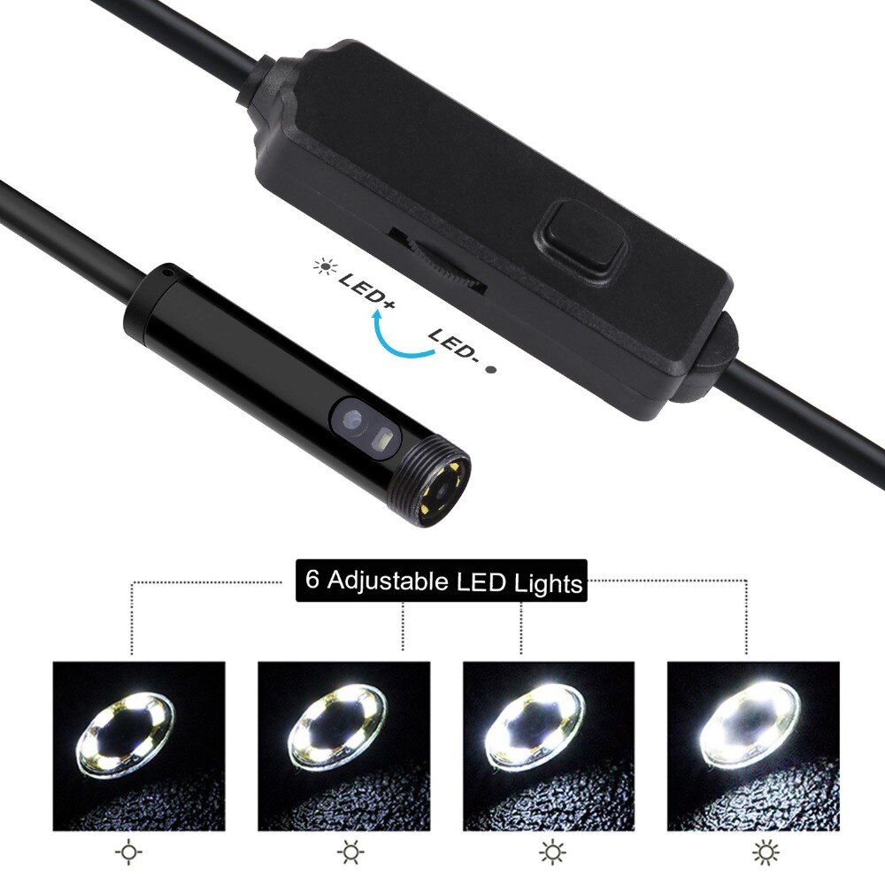 720P 3IN1 Dual USB Endoscope Camera 2m 5m 10m Hard Cable Snake Inspection Camera 8mm 6 LED Borescope for Android PC Endoscope