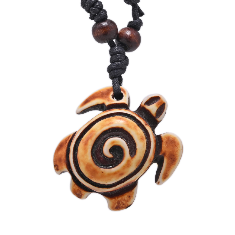 Collana da surfista Ciondolo tartaruga marina Uomo Girocollo inca Gioielli Stile nautico Imitazione yak osso Collane Amuleto Cavo di cera regolabile: Argento placcato