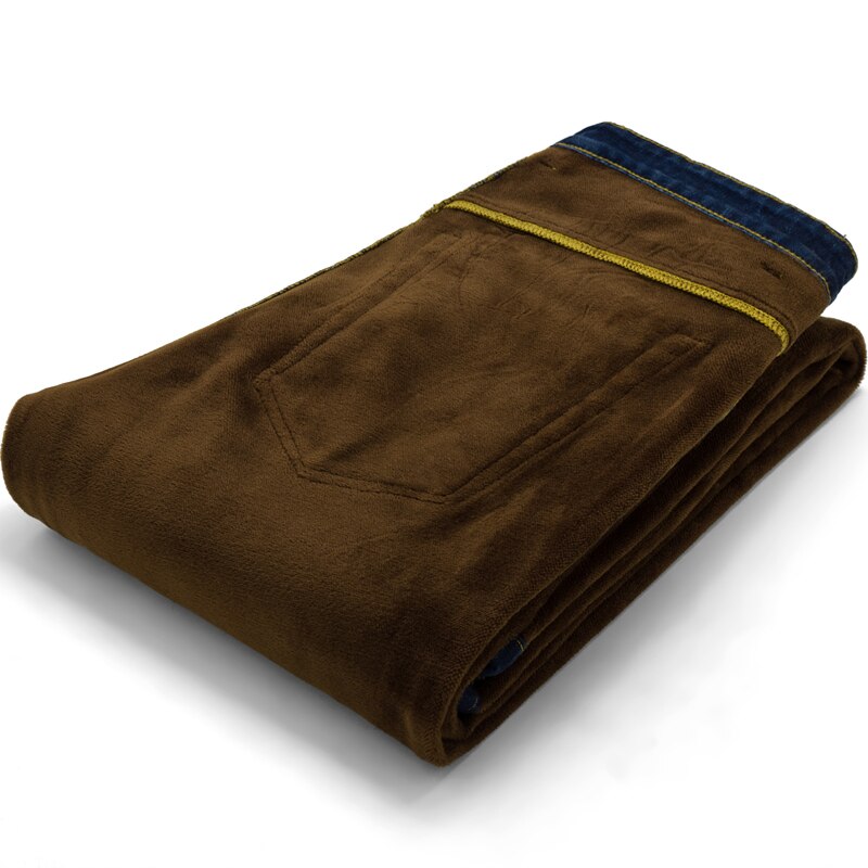 Mænd vinterjeans mænd sort/blå slim fit stretch tykke fløjlsbukser varme jeans afslappede fleecebukser herre plus størrelse 40