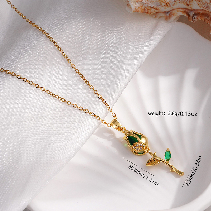 Collar con colgante de tulipán de acero inoxidable ligero de lujo para mujer, cadena de Color dorado, collar de flores, de joyería de la suerte para niñas