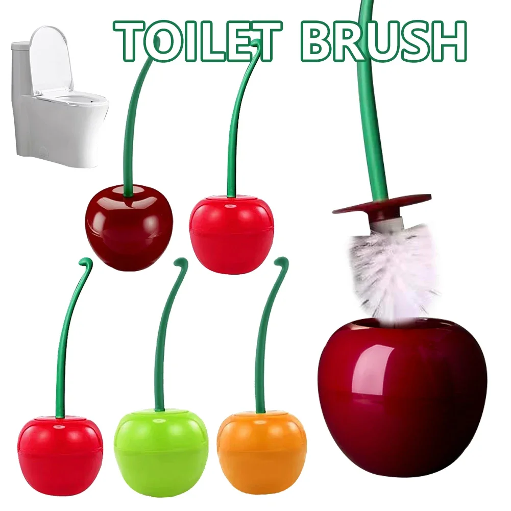 Cherry Shaped Toilet Brush Set Long Handle for Bathroom Corner Cleaning Replaceable Nylon Soft Bristle Accessories