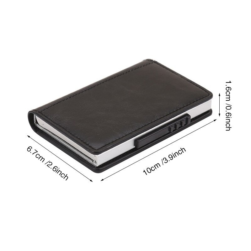 RFID Credit Card Box Case Aluminium+Leather Card Holder Wallet Manual Slider Anti-Scan Card Cover Men Women