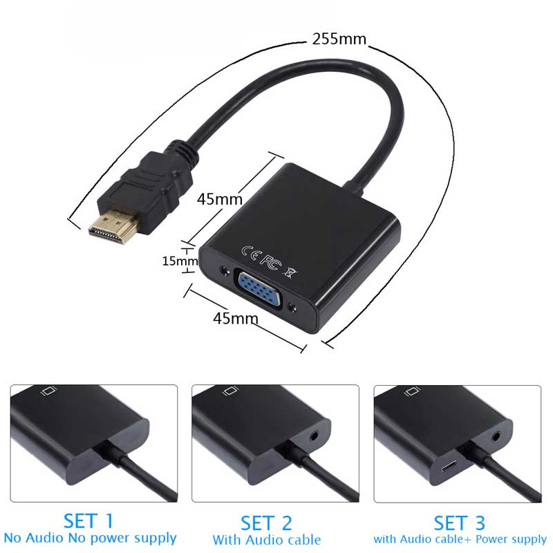 Hdmi-Compatibele Kabel Naar Vga Adapter 1080P Hdmi Splitter Speaker Kabel Audio Interface Converter Voor Tv Box PS4 laptop Projector