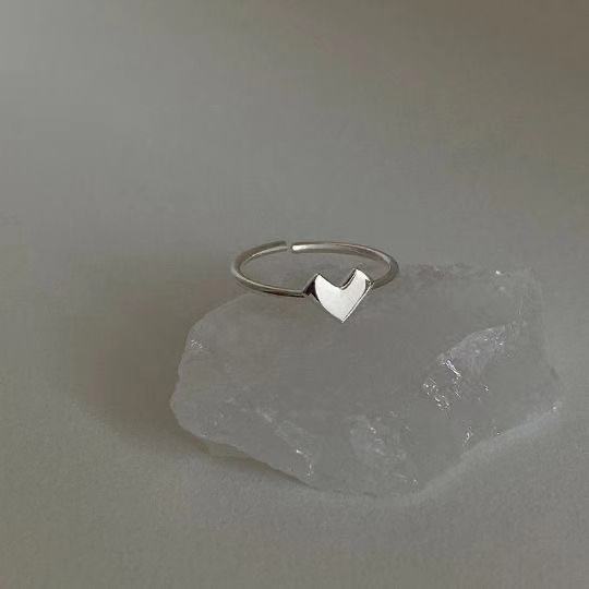 Bagues ouvertes simples en forme de cœur creux pour filles, bagues de couleur argent, bijoux de mariage esthétique, de promesse pour femmes: WHITE
