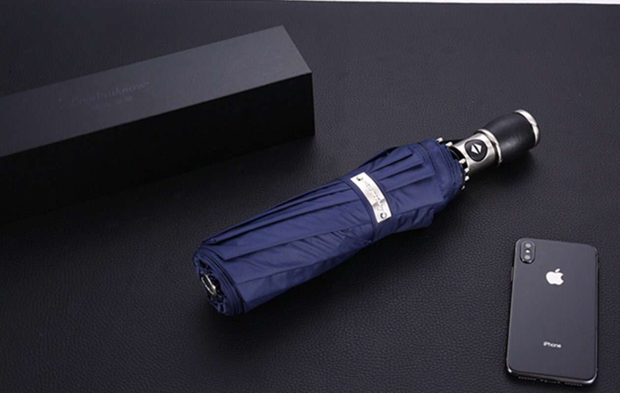 Paraguas para hombre y mujer, sombrilla de verano grande con protección Uv, Canel plegable con de arcoíris para el día de lluvia, con bastón transparente: Navy blue