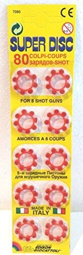 SUPER DISC Pack de 640 Fulminantes, en Aros de 8 Disparos, para Pistolas y Escopetas de Juguete. (80 Aros de 8 -640 Disparos-).