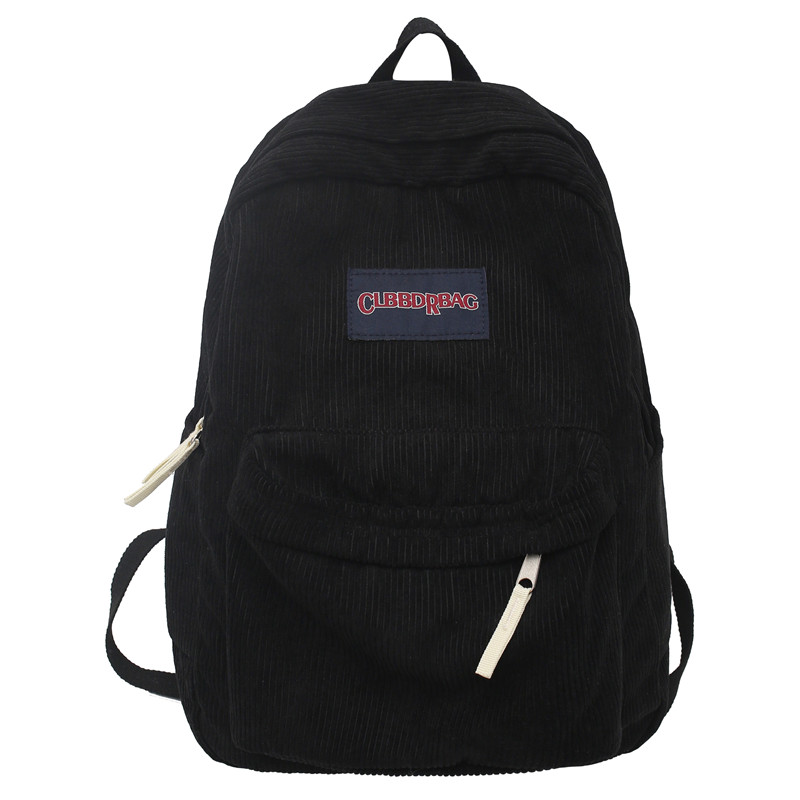 Vintage Boy Girl Corduroy Green School Bag Men Women Laptop College Backpack Cool Lady Student Female Travel BookBag: black