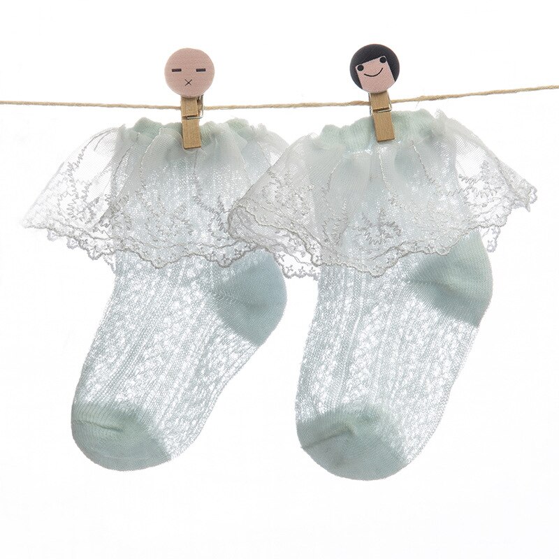Summer Retro Lace Kids Girls Socks Ruffle Frilly Socks Girls Princess Mesh Solid Cotton Short Sock White School Dance Socks: Blue / M-2-4Years Old