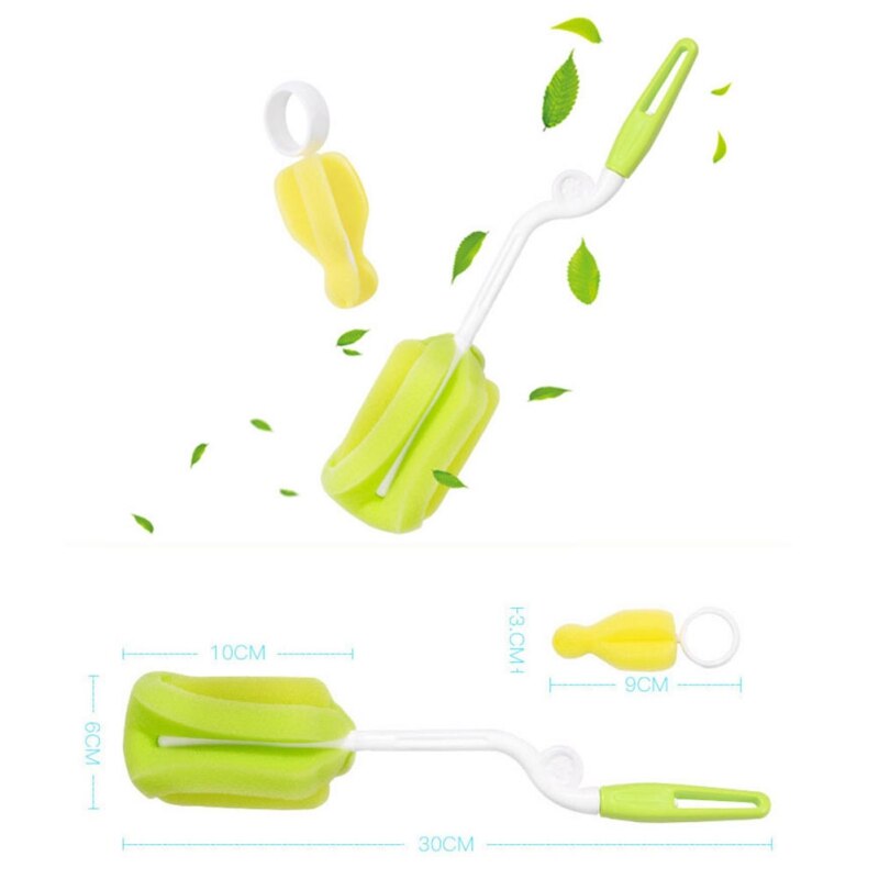 1 ensemble biberon brosse de nettoyage outil mamelon 360 degrés rotation éponge alimentation tasse paille nettoyant