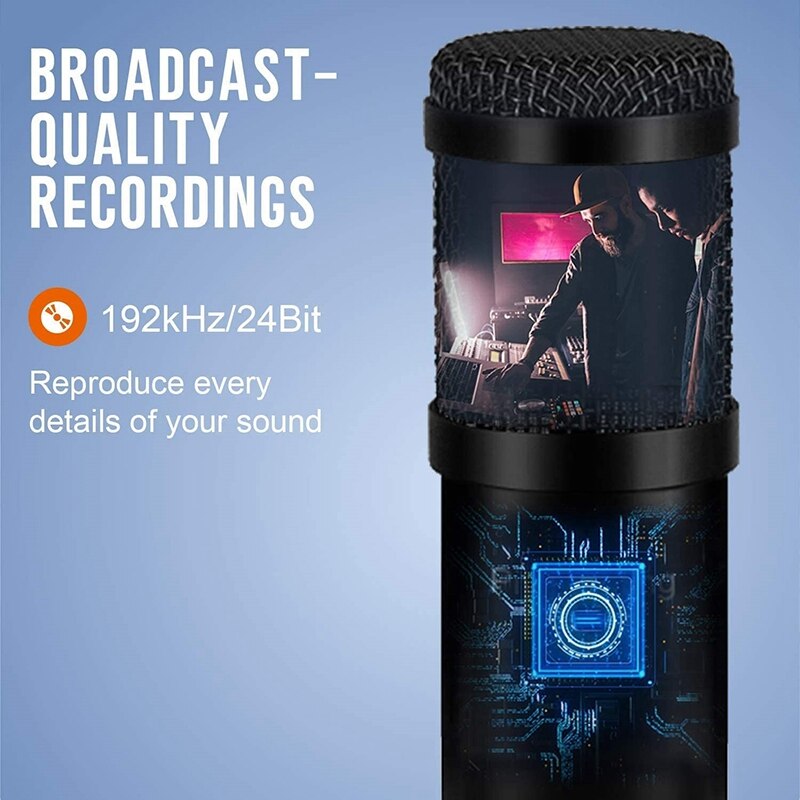 Microphone Kit,Podcast Cardioid Condenser Microphone Bundle for Computer Plug&Play with Adjustable Stand Boom Arm Shock