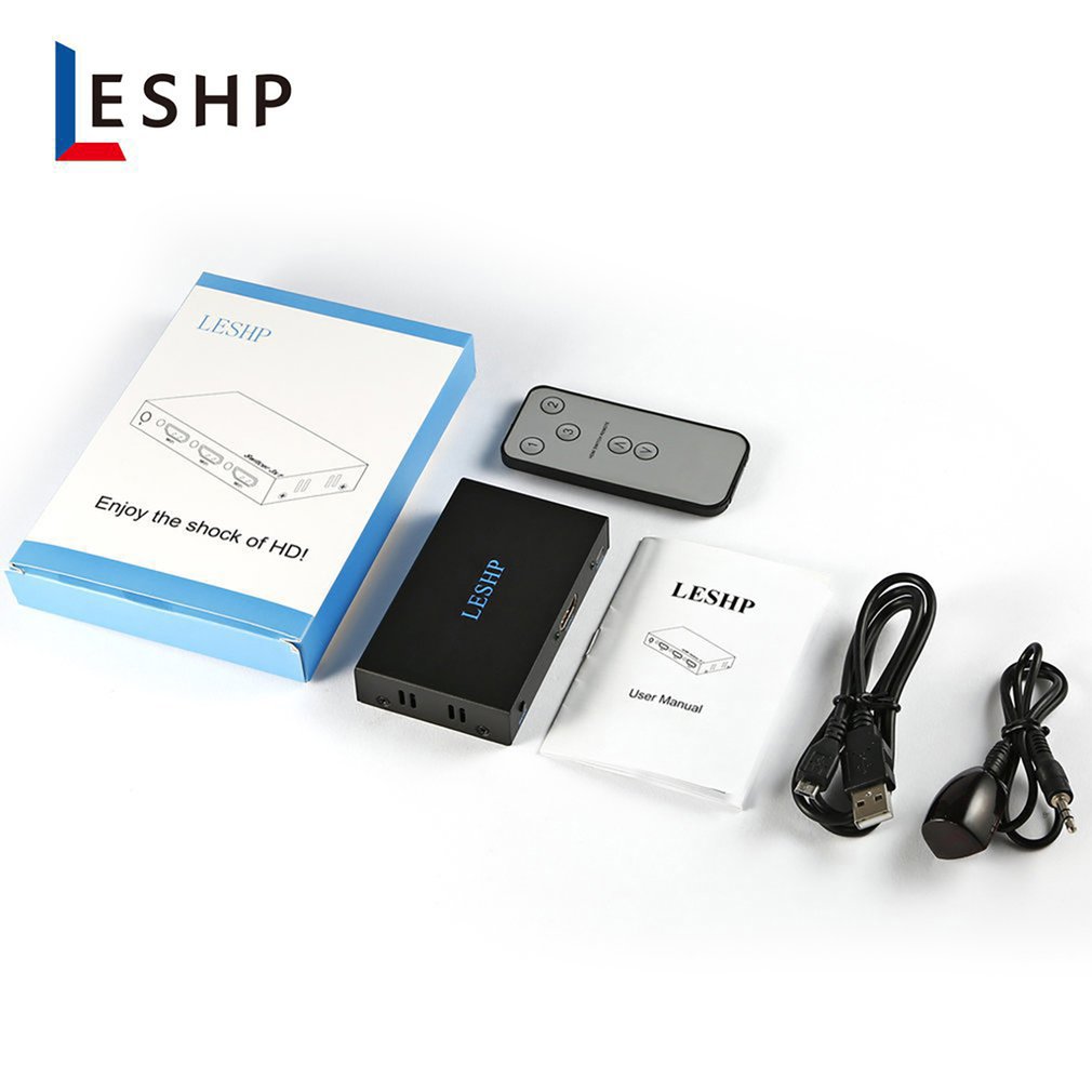 Leshp Black Portable Plug And Play Low Power Consumption 4K Switcher 1 In 2 Out Two Port 1.4V Splitter Box Hub