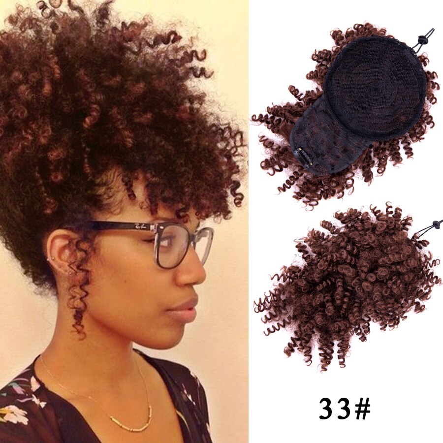 Leeons Kinky Curly Hair Bangs High Puff Ponytail Synthetic Hair Extensions African American Hair Ponytail With Bangs 11 Colors: 33