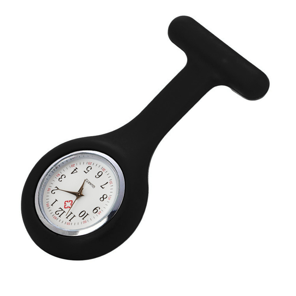 Taschenuhr Damen Digitalanzeige Zifferblatt Clip-an Analoguhr fob Krankenschwester Brosche Stift Hängetasche Elektrische Uhr Modeuhren: Schwarz