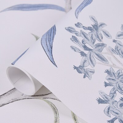 Papel tapiz Floral Rosa Vintage para decoración de la pared del dormitorio, papel tapiz de 100x53cm con mariposas tropicales, pájaros y pared de flores: Blue