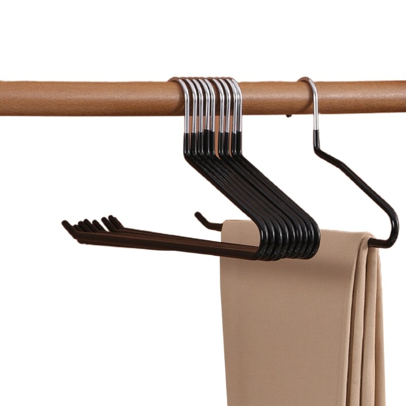 10pcs Trousers Pants Hangers Non Slip Coating Slim Space Saving Open Ended Multi-functional: 5 black