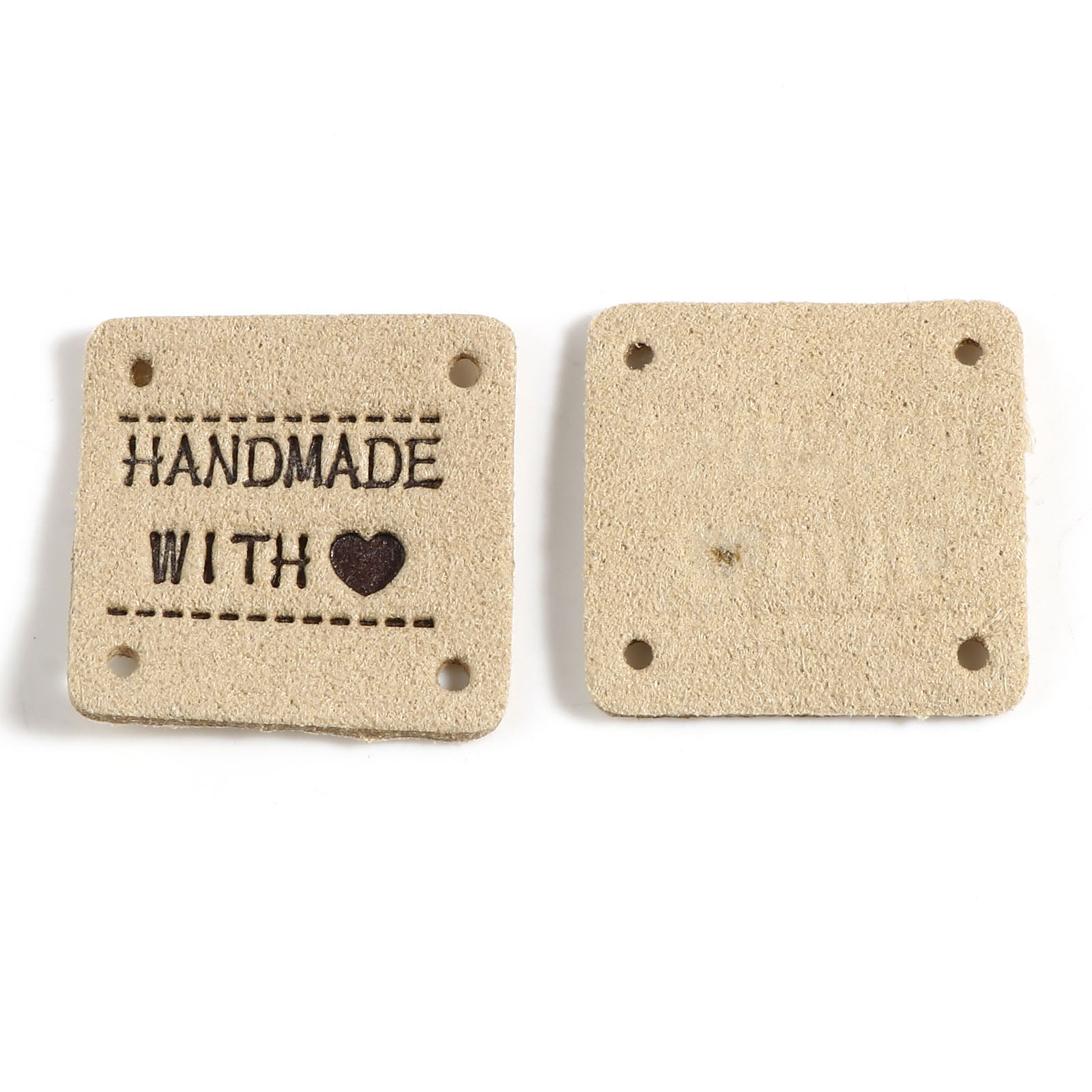 20 sztuk ręcznie wykonane z miłością odzież tłoczone etykiety sztuczny zamsz Lether etykiety tagi plac do szycia odzieży Knitting Tag 25x25mm: 14