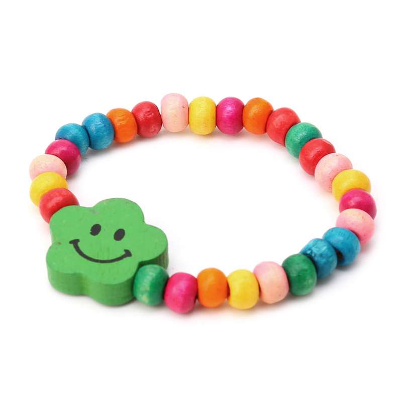 5Pcs Lovely Kids Children Wood Elastic Bead Bracelets Birthday Party Jewelry