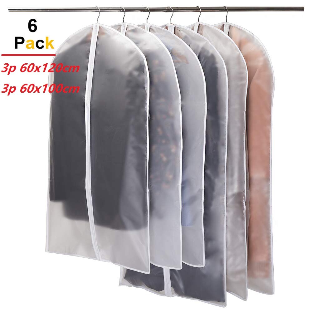 6pcs/set Transparent Clothing Covers Garment Suit Dress Jacket Clothes Coat Dustproof Cover Protector Travel Bag Dust Cover: white100X3 and 120X3
