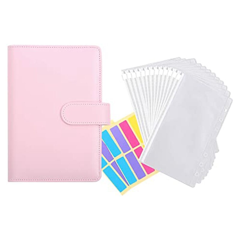 Sobres de plástico transparente A6 para Carpeta, sistema de sobre a prueba de agua, con etiquetas adhesivas, PPYY-12 unidades: Pink