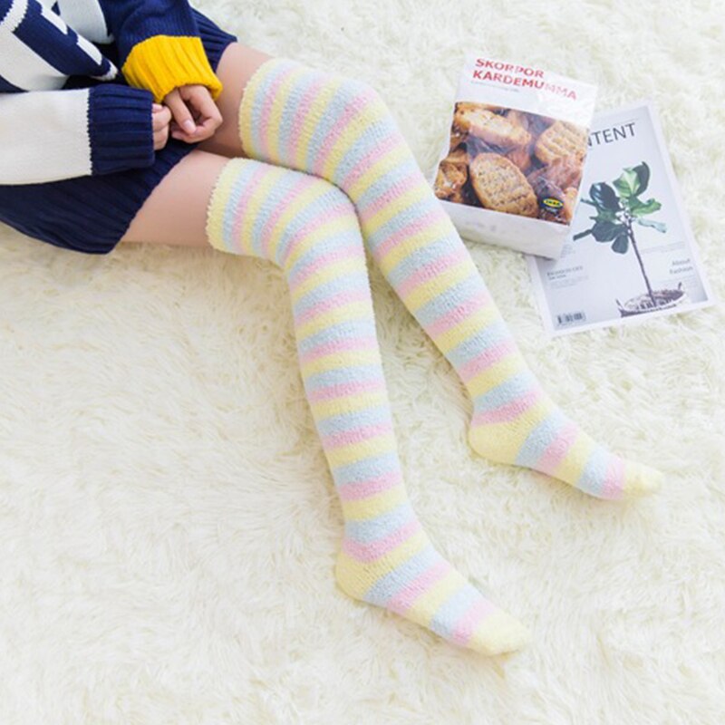 1/pcs Stockings Women&#39;s Over The Knees Home Sleep Stocking Striped Lovely Cute Thicker Warm Ladies Long Tube Style