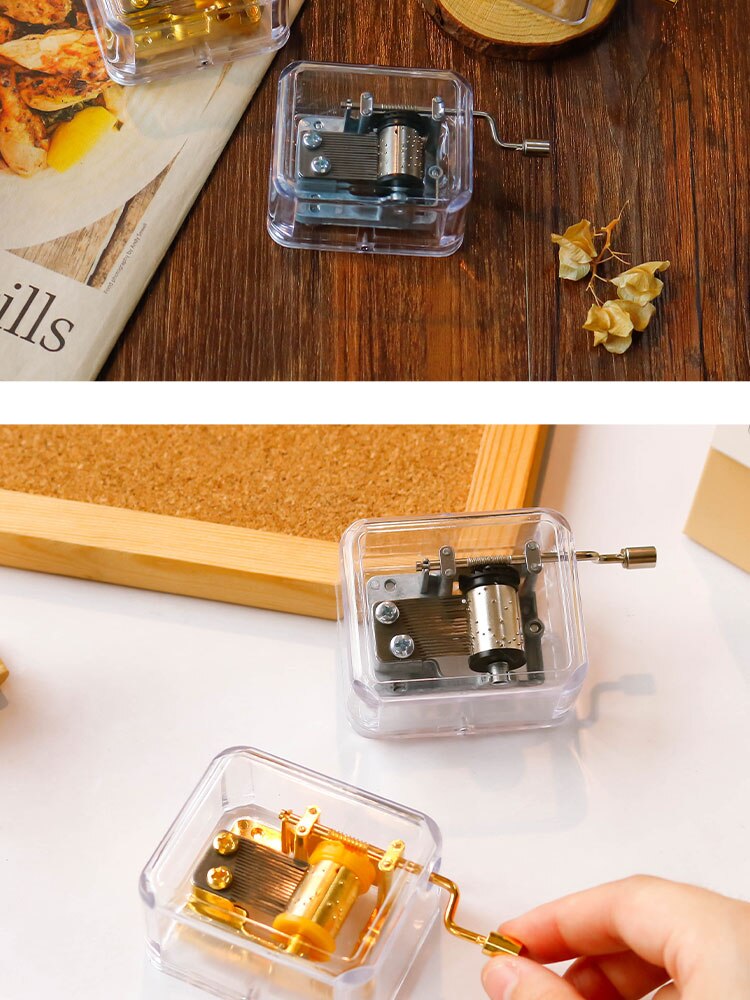 Mini Transparent Hand-Cranked Clockwork Metal Movement Music Box Music Box