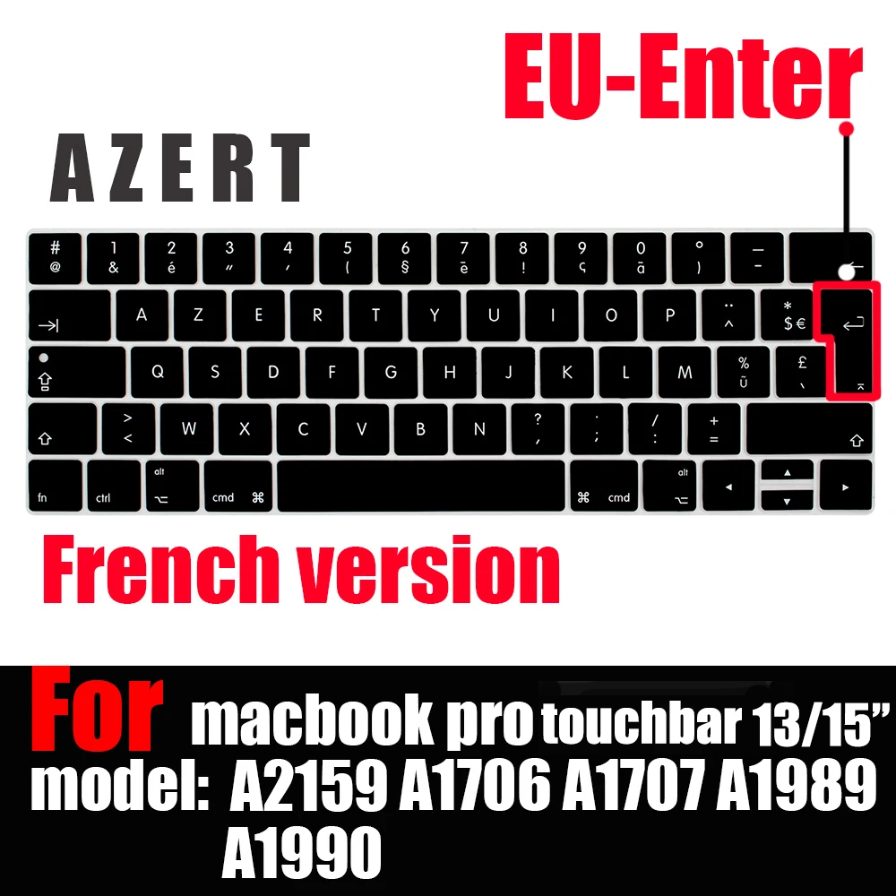 Pokrowiec na klawiaturę MacBook Pro z paskiem dotykowym 13 i 15 2016-2019 Model: A2159, A1989, A1990, A1706, A1707), silikonowy ochraniacz skóry: MULTI