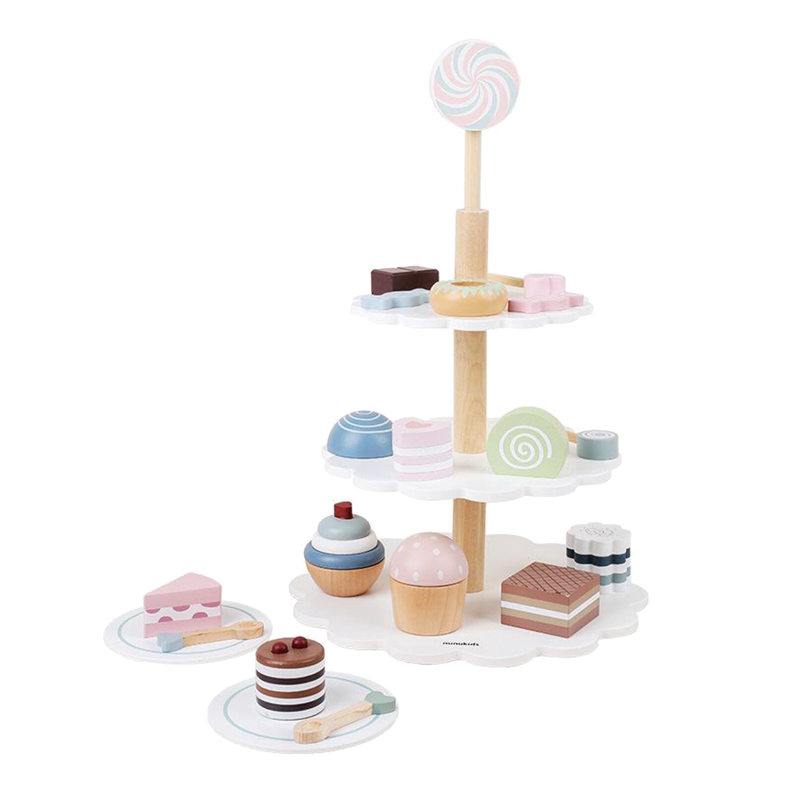 21PCS Party Set Pretend Play Chocolate Cake Dessert Cupcake Candy with Cake Plate & Display Tower Play Food Toys
