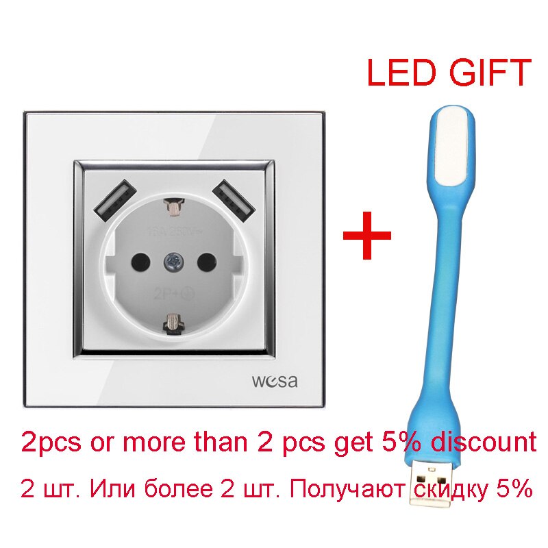 Enchufe europeo doble USB de suelo con marco de parche acrílico blanco adaptador de pared estándar 5v 2A conector de salida