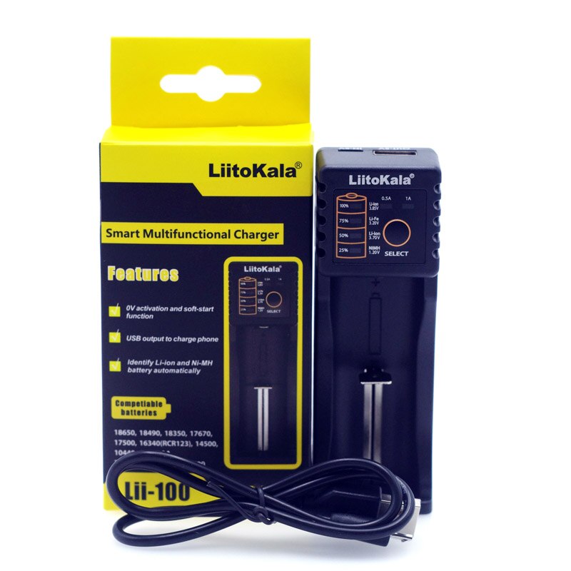 Liitokala Lii-500 Lii-402 battery charger Lii-202 Lii-100 Lii-400 18650 charger for 26650 21700 18650 18350 14500 AA AAA battery: Lii-100 Charger