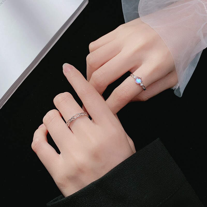 Genuine 925 Sterling Silver Couple Rings With CZ Zircon Engagement Wedding Ring Jewelry