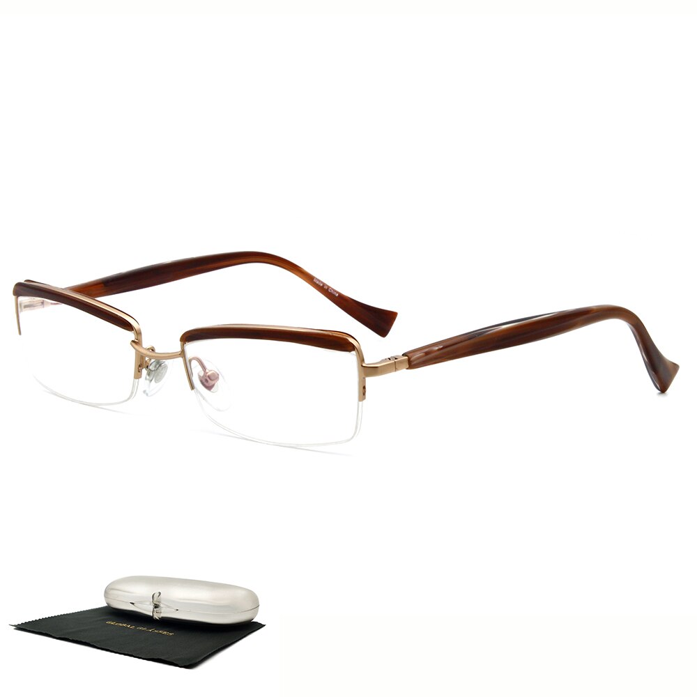 Optical Eyeglass Metal Rectangle Frame Acetate Temple Office Lady Women Gray Demi Color Home Outgoing LX-B0037: Demi-sim package