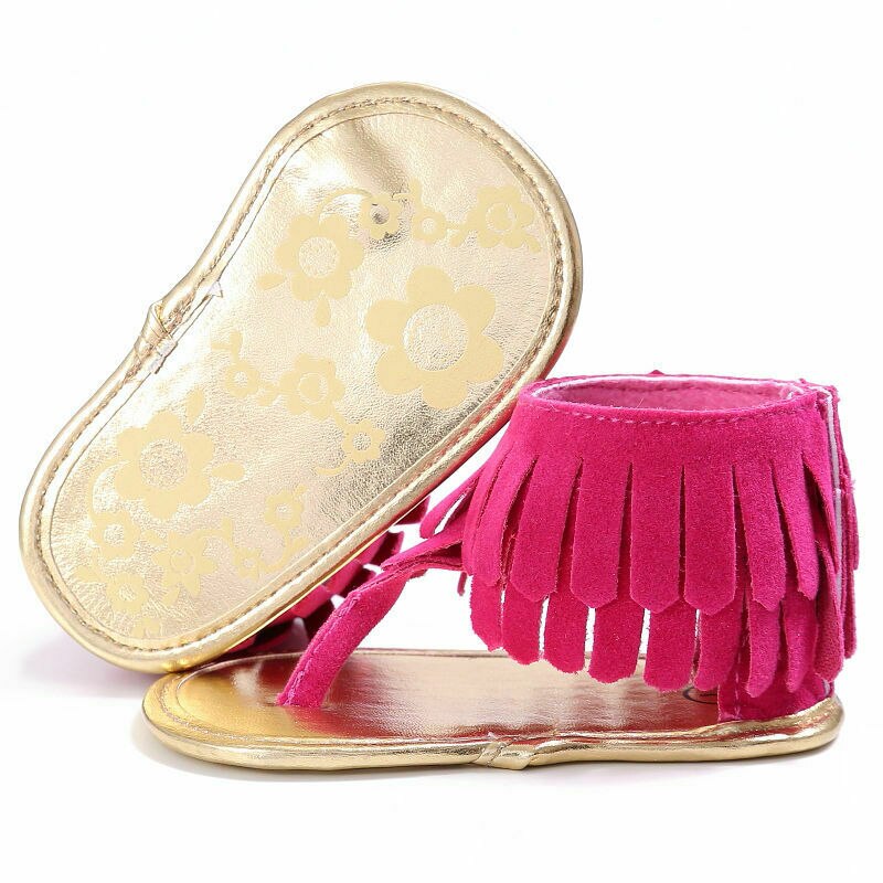 Baby Girls Sandals Toddler Tassel Anti-Slip Summer Crib Shoes Solid color Soft Sole Sandal