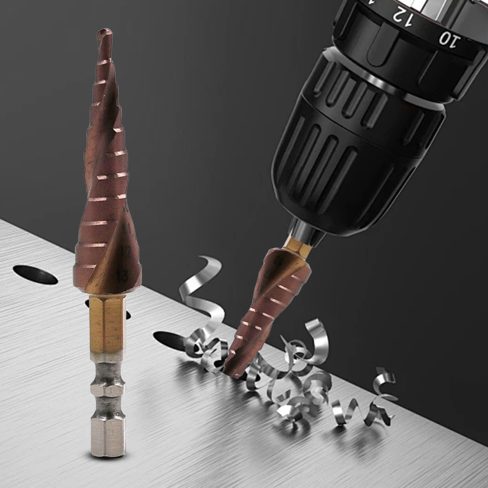Broca escalonada de cobalto M35 hss-co, taladro de escalera con ranura en espiral de doble filo de 3-13mm, herramienta de perforación de cono escalonado de cobalto hss-co