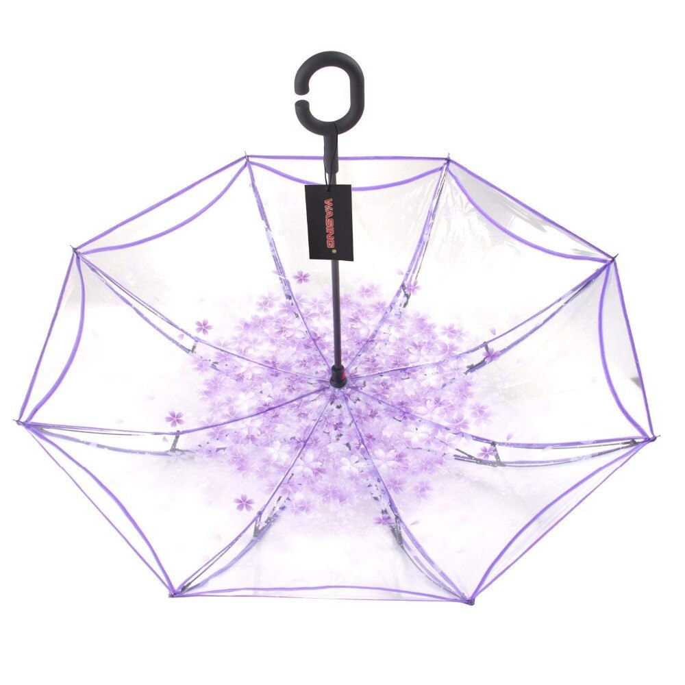 Yesello pliant parapluie inversé Double couche inversé coupe-vent pluie voiture parapluies pour femmes Transparent inversé parapluie bleu