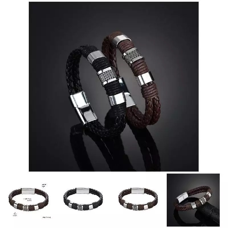 Woven Bracelet Men's Leather Zinc Alloy Magnetic Buckle PU Jewelry