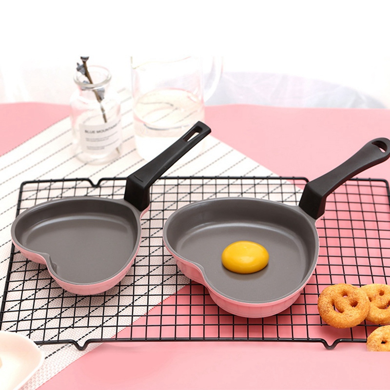 Mini Love Frying Pan Baby Food Supplement Cooking Pot Ceramic Non-Stick Pink Heart-Shaped Small Wok: Default Title