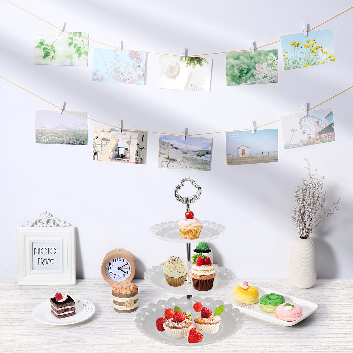 Stojak na ciasto 3-poziomowy Duża Pojemność Stojak na Wesele Urodziny Bankiet Ekspozycja Ciast Talerze na Owoce Podajnik na Desery Kuchnia