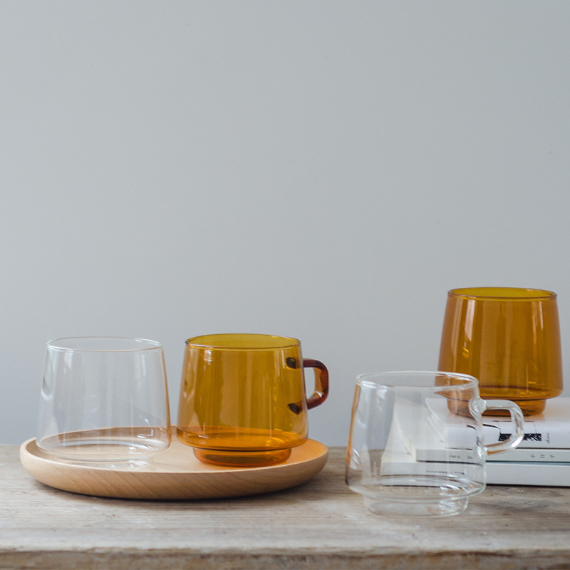 Tazza di vetro colorato tazza 350ml resistente al calore ambra blu verde impilabile tazza di vetro tazza da caffè tazza da tè 1pc