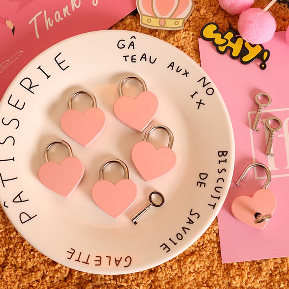 Candado con forma de corazón de estilo antiguo, candado Vintage, candado rosa, romántico, diario encantador, candado con llave