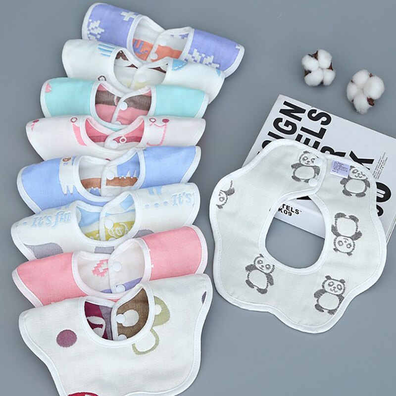 Baby Bibs 360 Degree Rotation 8 Layers Gauze Muslin Baby Kids Bandana Burp Cloth Soft Newborn Infant Saliva Towel Baby Stuff