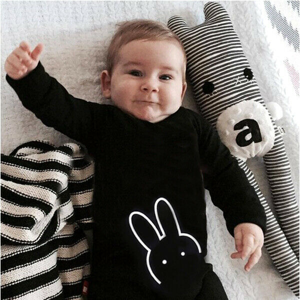 Pudcoco-barboteuse à manches longues | Lapin mignon, barboteuse pour bébé garçon petit frère, combinaison noire, vêtements d'hiver