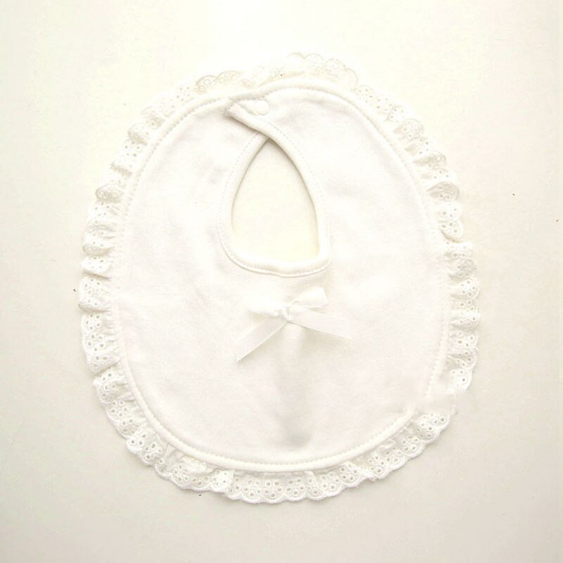 2020New Cotton Lace princess Baby Slabbetjes Bowknot Burp cloth toddler Bibs Pink White Girls Lovely Infant Saliva Towels Bibs: round white bibs