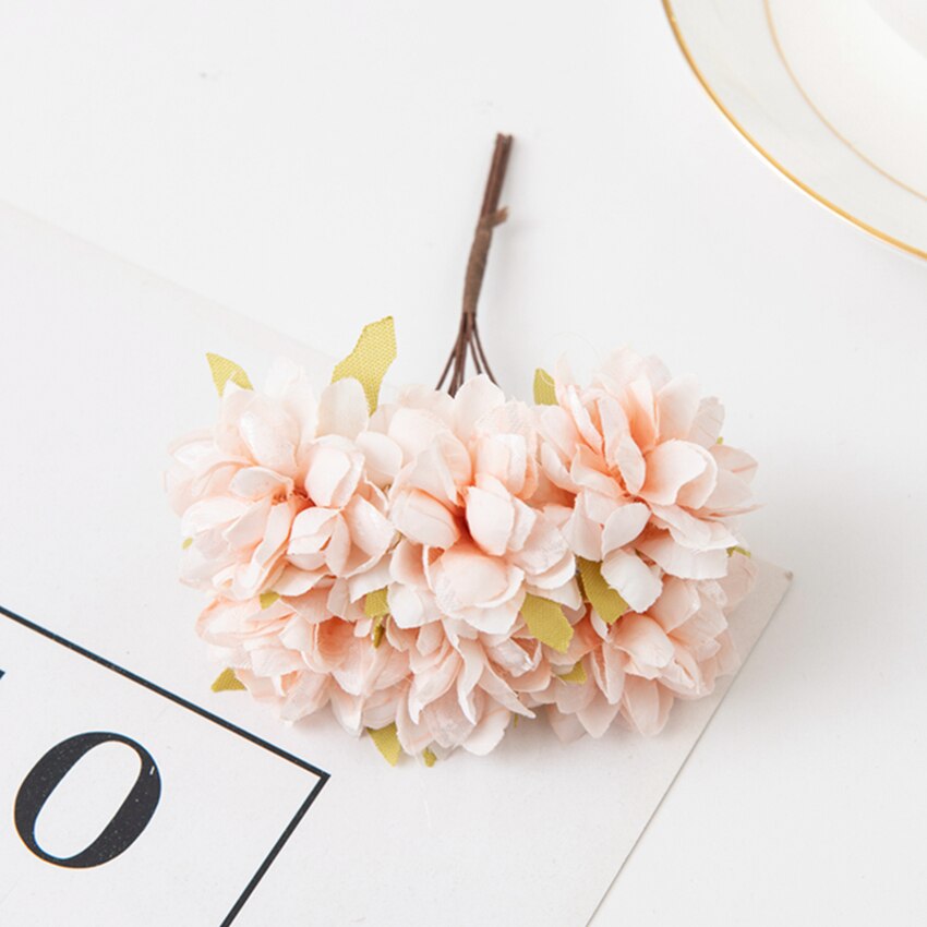 6 Stuks Kunstbloemen Zijde Anjer Mini Boeket Bruiloft Krans Scrapbooking Diy Craft Box Voor Thuis Kerst Decoratie: Licht Roze