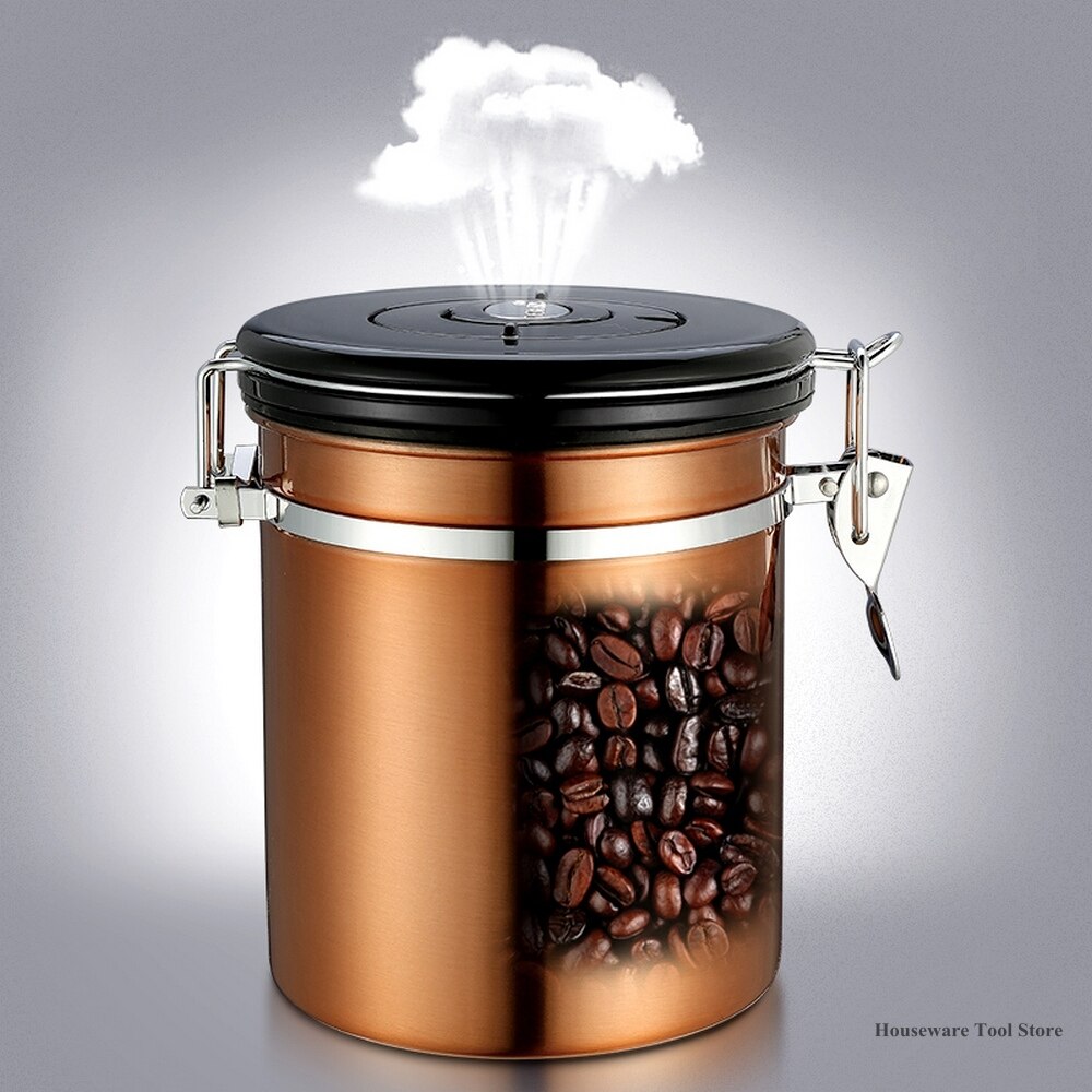 Sealed Tank Coffee Bean & Tea Sealed Can with Exhaust Valve Stainless Steel Sealed Tank Tea Leaf Cans Multifunction Food Jars