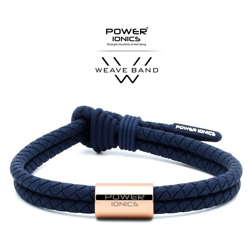 Power Ionics WEAVE BAND Unisex Waterproof Ions and Germanium Sports Bracelet Free Lettering: Navy-RoseGold Ring