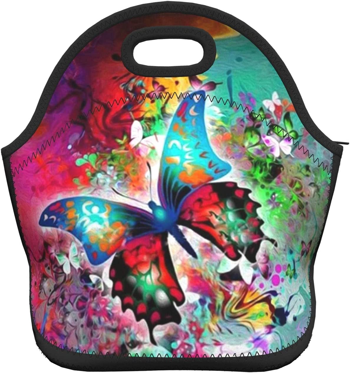 butterflies lunch bag women Portable Insulated lunch box for men girls boys Neoprene Cooler Tote Lunch Bags: Blue