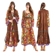 60s 70s Hippie Retro Cosplay Carnival Halloween Costume for Women Fancy Disguise Clothing Party Fringed Native Night Club