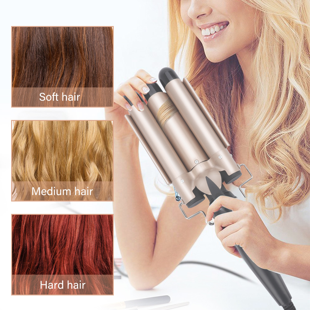 Prancha modeladora de cachos profissional, aparelho de ferro e cerâmica para encaracolar e ondular o cabelo, modelador de cabelos com três cilindros